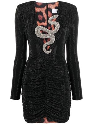 Philipp Plein robe courte froncée à ornements en cristal - Noir