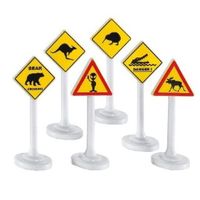 6x Speelgoed waarschuwingsborden/verkeersborden 10 cm - thumbnail