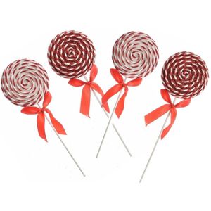 Set van 4x stuks hang kerstboom decoratie foam lollies glitter rood/wit 28 cm