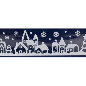 1x Kerst raamversiering raamstickers witte stad met huizen 12,5 x 58,5 cm