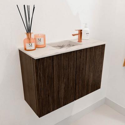 Toiletmeubel Mondiaz Joya Dlux | 60 cm | Meubelkleur Walnut | Faye wastafel Nata Wasbak Midden | 1 kraangat