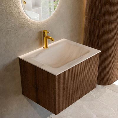 Badmeubel Mondiaz Kurve-Dlux | 60 cm | Meubelkleur Walnut | Wastafelkleur Meli | Solid surface | Wasbak midden spoelbak | 1 kraangat