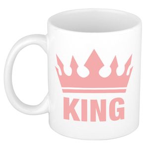 Cadeau King mok/ beker wit met roze bedrukking 300 ml