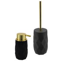 Toilet accessoire set - wc borstel en zeeppomp Diamond - zwart - kunststof