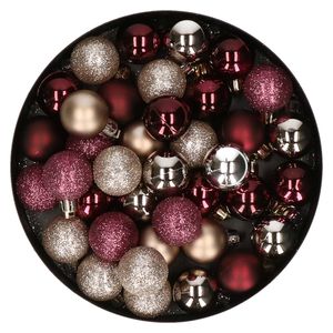 Kleine kunststof kerstversiering 40x stuks set en 3 cm kerstballen in het aubergine en champagne