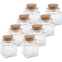 8x Mini glazen vierkante flesjes/potjes 4 x 4 x 6 cm met kurk dop