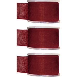 3x Hobby/decoratie bordeauxrode organza sierlinten 4 cm/40 mm x 20 meter
