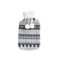 Warmwaterkruik - 2L - 20 x 34 cm - blauw/wit - met hoes - kruik - winter print