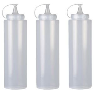 Doseerfles/sausfles - 3x - kunststof - met schenktuit - 1000 ml - 28 cm