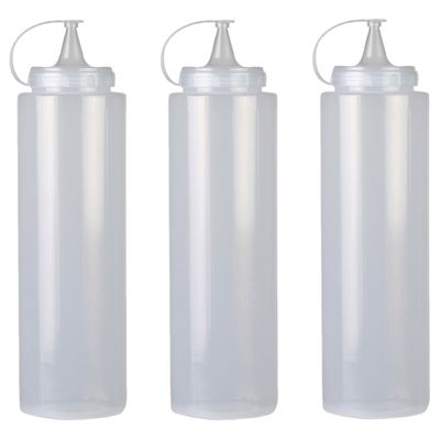 Doseerfles/sausfles - 3x - kunststof - met schenktuit - 1000 ml - 28 cm