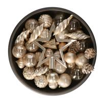 Decoris kerstballen, ornamenten en piek set - 60-delig - champagne - kunststof