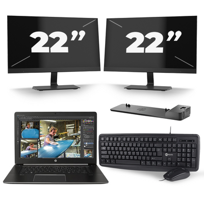 HP ZBook Studio G3 - Intel Core i7-6e Generatie - 15 inch - 16GB RAM - 256GB SSD - Windows 11 + 2x 22 inch Monitor