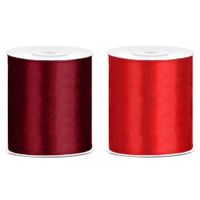 2x rollen hobby decoratie satijnlint bordeaux rood-rood 10 cm x 25 meter