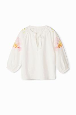 Luchtige blouse met aquarel bloemenprint. - WHITE - M