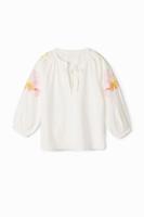 Luchtige blouse met aquarel bloemenprint. - WHITE - M