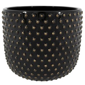 Plantenpot/bloempot Luxery Spike - keramiek - zwart - Bolletjes motief - D18 x H15 cm