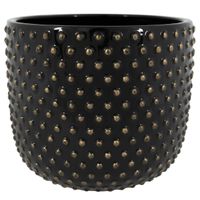 Plantenpot/bloempot Luxery Spike - keramiek - zwart - Bolletjes motief - D18 x H15 cm