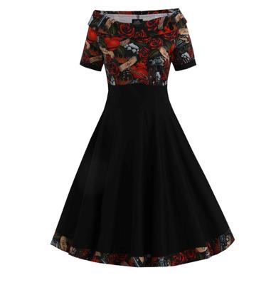 Dolly & Dotty Darlene Swing Dress Rockabilly Heart Black-XL