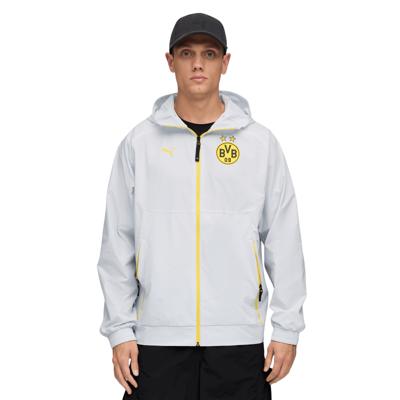 PUMA Borussia Dortmund Pumatech Trainingsjack Woven 2025-2026 Zilver Geel PUMA Borussia Dortmund Pumatech Trainingsjack Woven 2025-2026 Zilver Geel