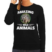 Sweater wolven amazing wild animals / dieren trui zwart voor dames - thumbnail
