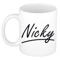 Naam cadeau mok / beker Nicky met sierlijke letters 300 ml - thumbnail