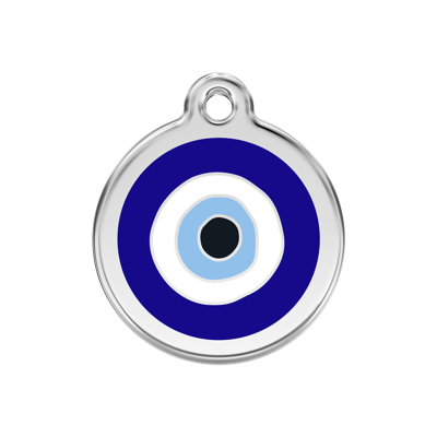 Evil Eye Navy roestvrijstalen hondenpenning medium/gemiddeld dia. 3 cm - Reddingo