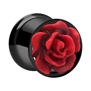 Black Double Flared Tunnel met bloemendesign Chirurgisch staal 316L Tunnels & Plugs