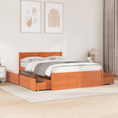 Bedframe zonder matras massief grenenhout wasbruin 120x200 cm