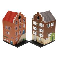 Vogelhuisjes - set 2x - grachtenpand design - hout - rood/bruin - 15 x 12 x 23 cm- nestkastje   -