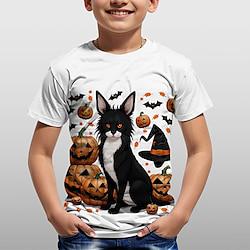 Halloween Jongens 3D Grafisch Kat Pompoen T-shirt Korte mouw Zomer Lente Modieus Basic Polyester Kinderen 4-12 jaar Strakke ronde hals Buiten Casual Dagelijks Normale pasvorm Lightinthebox