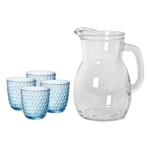 Glazen sap/waterkan 1 liter met 4x waterglazen 290 ml