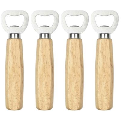 Flessenopener - 4x - RVS - eikenhout - 14 cm - bieropener