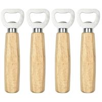 Flessenopener - 4x - RVS - eikenhout - 14 cm - bieropener