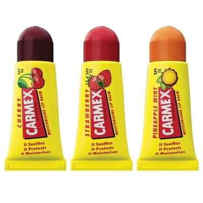 Vochtinbrengende Lip Balsem Carmex Triplo Transparant Spf 15 Aardbei ananas Kers 3 Onderdelen (3 Stuks)