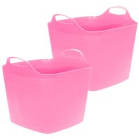 Flexibele emmer - 2x - roze - 25 liter - kunststof - vierkant - 35 x 38 cm - Wasmanden - thumbnail