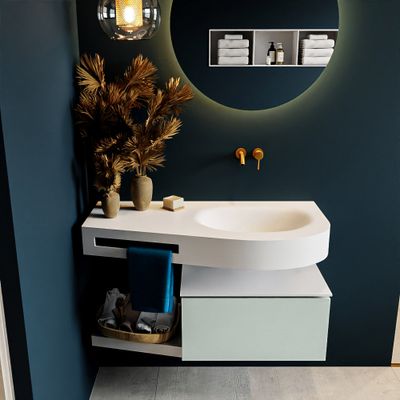 MONDIAZ RIVA 100cm badmeubel onderkast / planchet kleur Greey met 1 lade. Wastafel DULCET rechts 0 kraangaten kleur Talc. MONDIAZ RIVA 100cm badmeubel onderkast / planchet kleur Greey met 1 lade. Wastafel DULCET rechts 0 kraangaten kleur Talc.