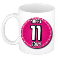 Verjaardag cadeau mok 11 jaar - roze - wiel - 300 ml - keramiek