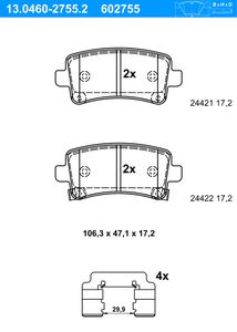 Remblokkenset, schijfrem ATE, u.a. fÃ¼r Saab, Vauxhall, Opel, Chevrolet