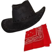 Cowboy verkleed set Cowboyhoed met rode western zakdoek - thumbnail