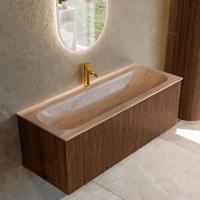 Badmeubel Mondiaz Kurve-Dlux | 120 cm | Meubelkleur Walnut | Wastafelkleur Saba | Solid surface | Wasbak midden spoelbak | 1 kraangat