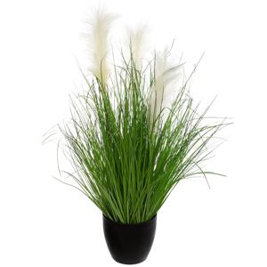 Atmosphera siergras pluimen kunstplant - grasplant sprieten - donkergroen - H70 cm - in pot - pvc