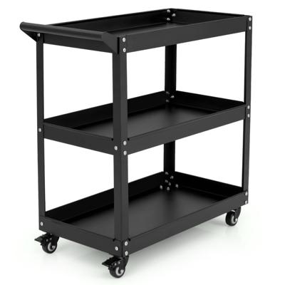 3-Laags Rollende Gereedschapswagen Zware Metalen Wagen met 3 Ruime Planken en 4 Universele Wielen met 2 Remmen
