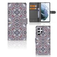 Samsung Galaxy S22 Ultra | Bookcase | Flower Tiles Samsung Galaxy S22 Ultra | Bookcase | Flower Tiles
