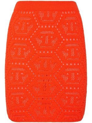 Philipp Plein minijupe en maille à motif monogrammé - Orange