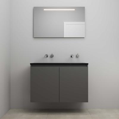 On-Line Badkamermeubelset - 100 cm - Bouwpakket - Greeploze Ladestructuur - Acryl Wastafel - zonder Kraangat - Spiegel met LED-Verlichting - Mat Antraciet