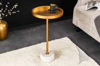 Ronde bijzettafel TRAYFUL 60cm goud ijzer wit marmeren voet handgemaakt - 44849