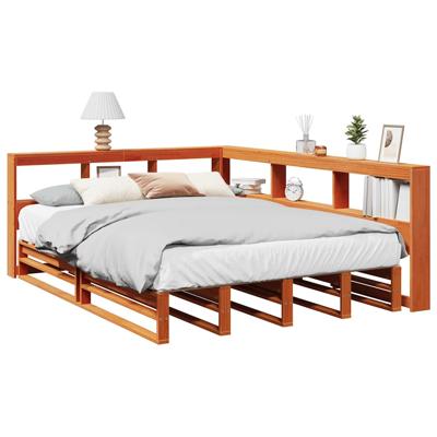 Bed met boekenkast zonder matras grenenhout wasbruin 140x190 cm