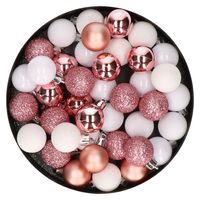 Set van 40x stuks kunststof kerstballen mix roze en wit 3 cm   -