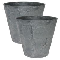 Ter Steege Plantenpot/bloempot - 2x - natuursteen look grijs - D27 x H24 cm