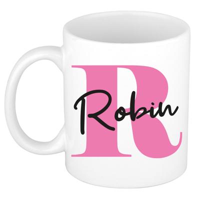 Naam mok Robin - roze - wit - keramiek - 300 ml - verjaardag/cadeau beker Naam mok Robin - roze - wit - keramiek - 300 ml - verjaardag/cadeau beker